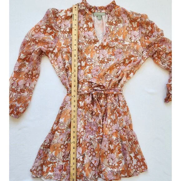 Ryegrass Floral Long-Sleeve Ruffled Dress Lightweight Flowy Cottagecore Coquette - Picture 13 of 13